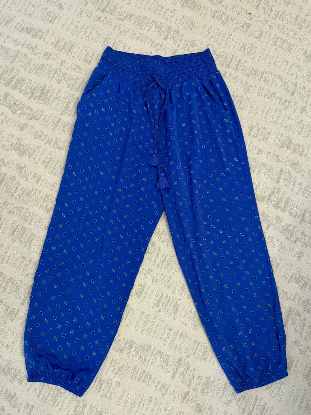 Aerie Silky Blue Boho Balloon Pants with Tassel Drawstring Waist